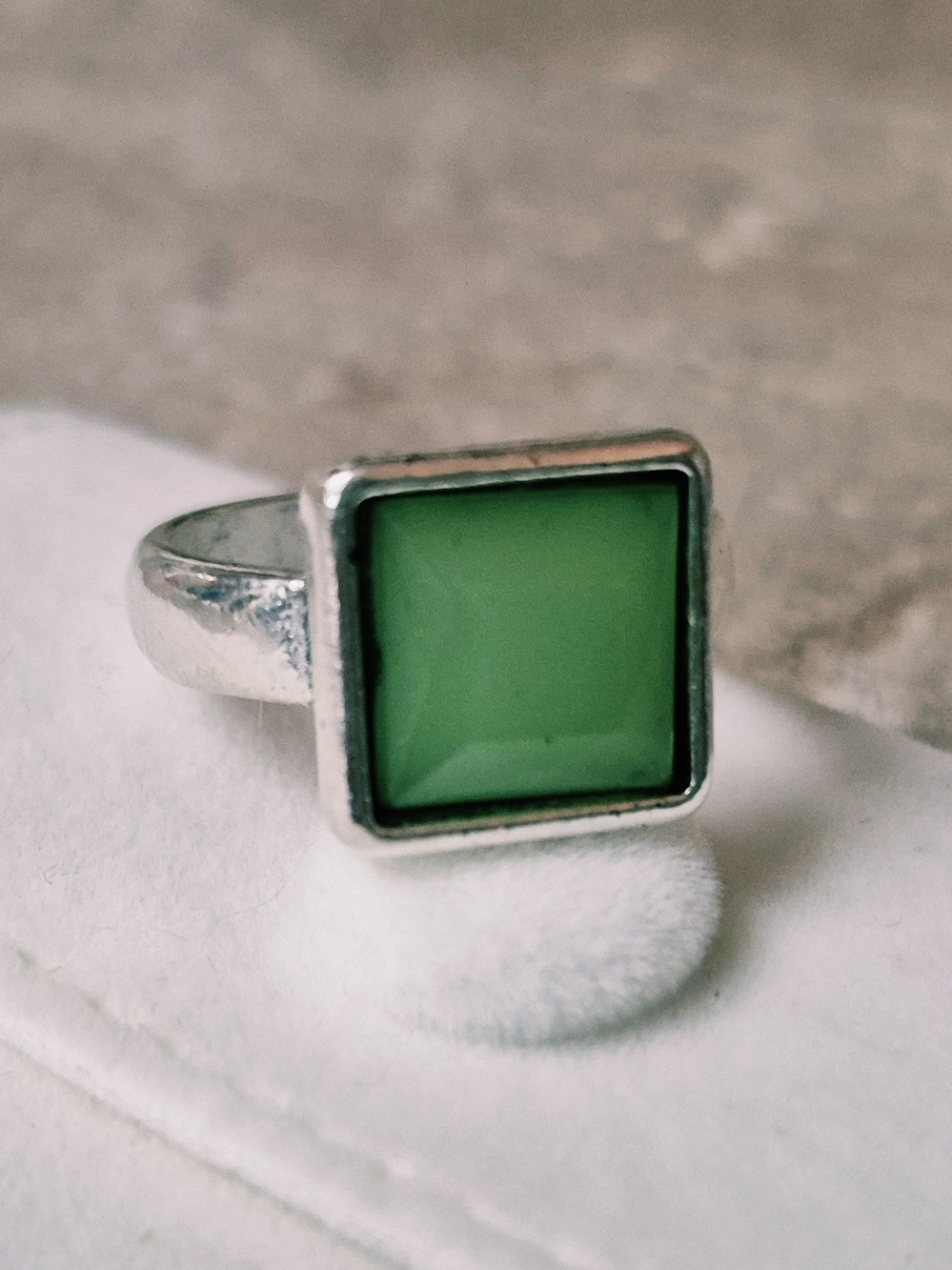 Sterling Silver Square Green Agate Gemstone Ring
